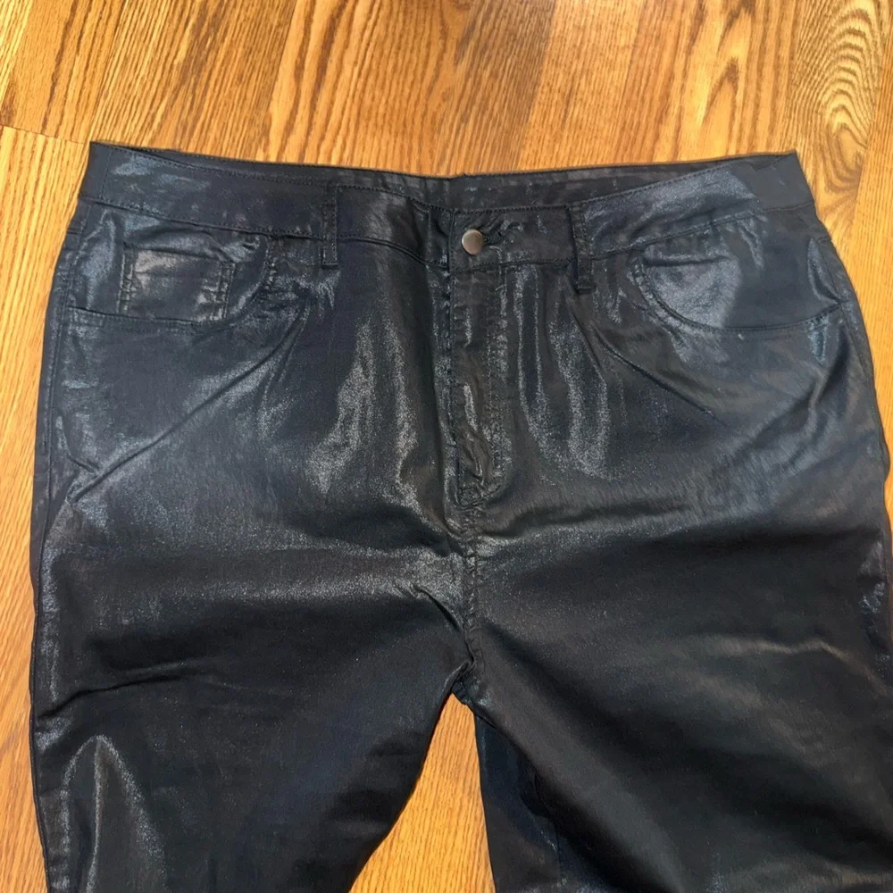 ASOS CURVE Black Coated Skinny Pants Shiny - Picture 3 of 3